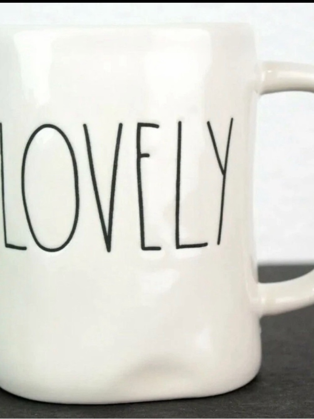 Rae Dunn White Ceramic Mug with 'Lovely' Black Lettering